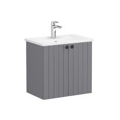 Vitra Root Groove 69207 Lavabo Dolabı, Kapaklı, 60 Cm, Dar, Mat Gri, Köşeli Lavabolu